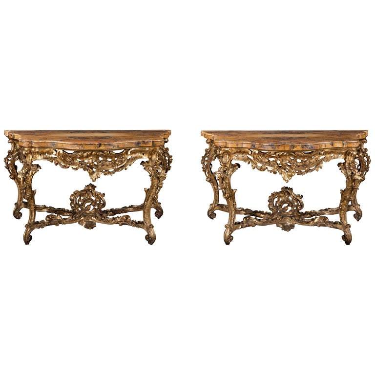 A Pair Of Late 18th Century Siena Marble And Giltwood Consoles