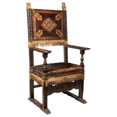 An 18th Century Italian Walnut Leather Upholstered And Studded Cardinals Chair