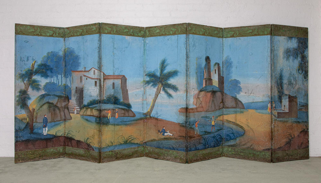A Large Directoire Period Painted Eight- Fold Screen, French Late 18th Century