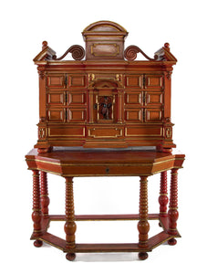 A Very Unusual and Highly Decorative Parcel-gilt and Coral-red Lacquer Cabinet-on-stand, Austrian Circa 1780