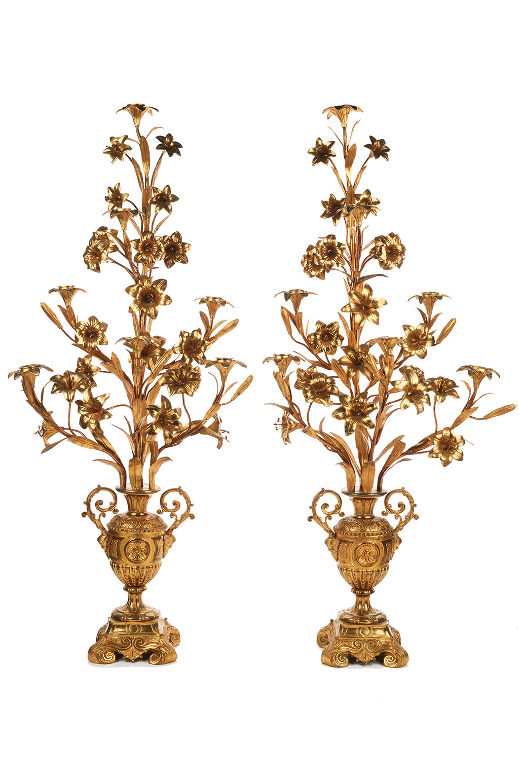 A Pair of French Gilded Bronze Candelabra, Late 19th/ Early 20th Century