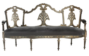 A VICTORIAN EBONISED AND MOTHER OF PEARL INAID SETTEE, 19TH CENTURY