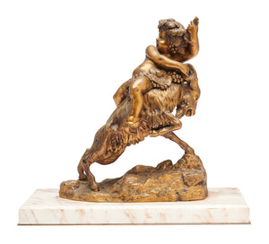 A FRENCH GILT BRONZE GROUP OF THE INFANT BACCHUS RIDING A GOAT Late 19th century