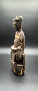 One Chinese Ming Dynasty Parcel Gilt Wooden Seated Figure (1368-1644）