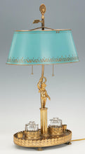 Load image into Gallery viewer, A French Figural Bronze Inkwell Desk Lamp with Tole Shade, Late 19th / Early 20th Century
