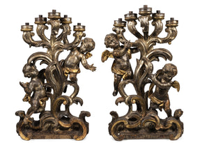 A Matched Pair Of 18th Century Italian Silver Gilt Figurative Candelabra