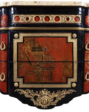 Load image into Gallery viewer, A French 1940s Transitional Style Red &amp; Black Chinoiserie Commode