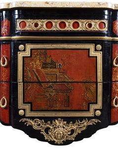 A French 1940s Transitional Style Red & Black Chinoiserie Commode