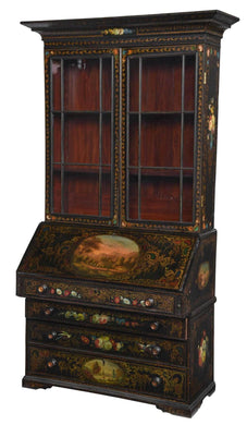 Fine Victorian Paint Decorated Secretary Bookcase, 19th Century