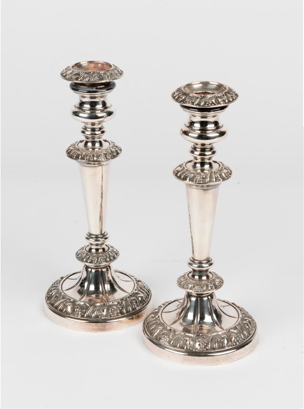 A Pair Of Silver Plate Candlesticks, 19th Century