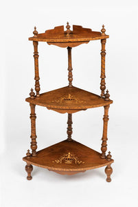 A Victorian Marquetry Inlaid Three Tier Whatnot, Late 19th Century