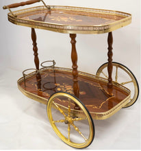 Load image into Gallery viewer, Italian 2 Tier Marquetry Inlaid Drinks Trolley, 1950s.