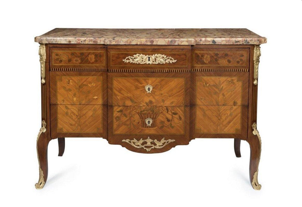 A FRENCH FINE AND RARE BRECHE MARBLE TOP KINGWOOD COMMODE, 18TH CENTURY - Fine Classic Antiques