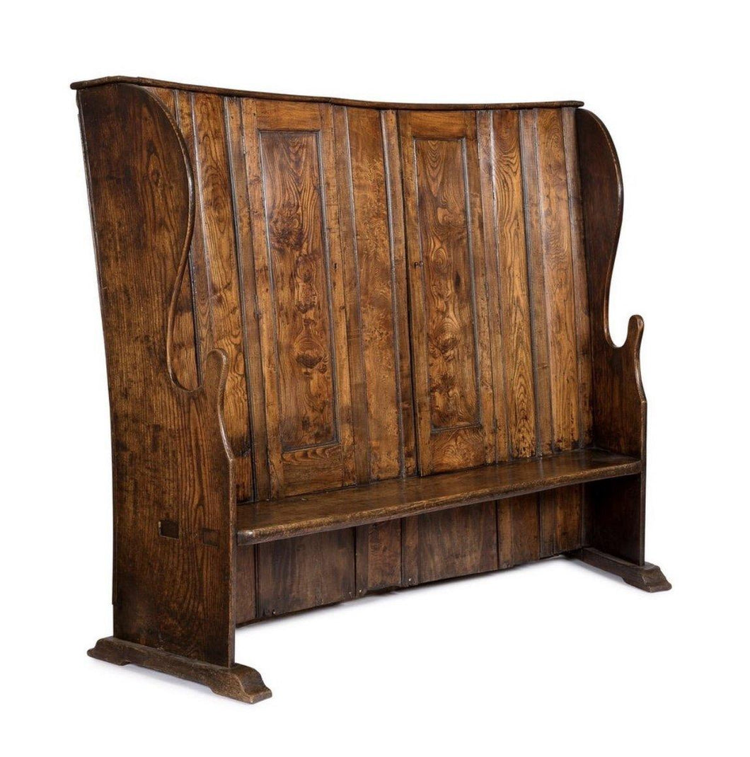 A GEORGE III PROVINCIAL ELM BACON SETTLE, 18TH CENTURY - Fine Classic Antiques