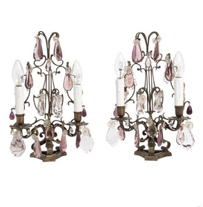 A PAIR OF FRENCH CRYSTAL CANDELABRA GIRANDOLE TABLE LAMPS, 19TH CENTURY - Fine Classic Antiques