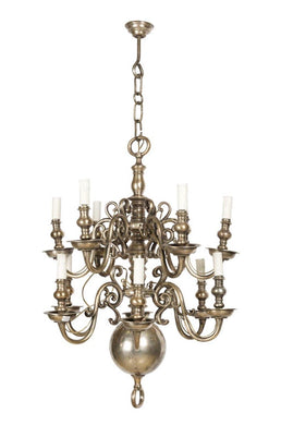 A SILVER BRONZE TWO TIER DUTCH CHANDELIER, 19TH CENTURY - Fine Classic Antiques