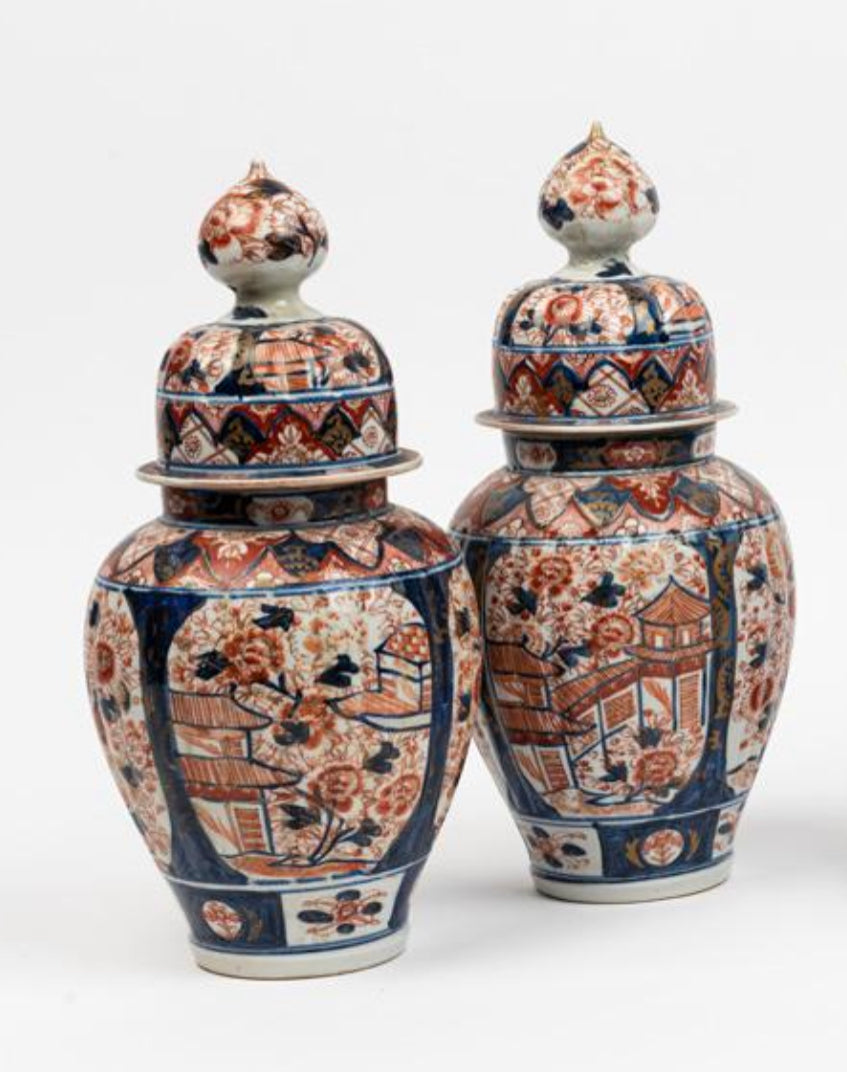 A Pair of Japanese Imari Lidded Vases, Late 19th Century