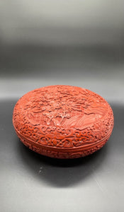 One Chinese Red Lacquer Carved Lidded Box, Late 19th Century