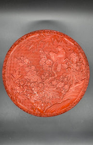 One Chinese Red Lacquer Carved Lidded Box, Late 19th Century