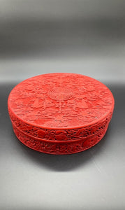 One Vintage Chinese Red Lacquer Carved Lidded Box, 20th Century