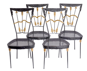 A SET OF FOUR ENAMELLED AND GILT WROUGHT IRON CHAIRS, BY TOMASO BUZZI, ITALIAN, CIRCA 1940 - Fine Classic Antiques