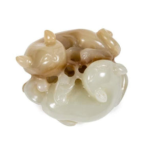A 18TH CENTURY PALE CELADON JADE CARVING OF TWO CATS, QING DYNASTY - Fine Classic Antiques
