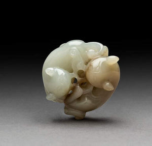 A 18TH CENTURY PALE CELADON JADE CARVING OF TWO CATS, QING DYNASTY - Fine Classic Antiques
