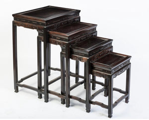 A Set Of Four Chinese Carved Rosewood Occasional Tables, 20th Century