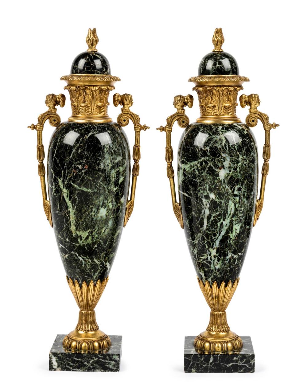 A Pair Of Gilt Bronze Mounted Marble Cassolettes, French 19th Century