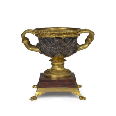 An Ormolu and Bronze Urn Mounted on a Rouge Marble Base, Late 19th Century