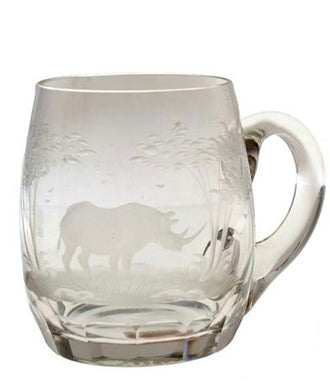 One Vintage Etched Glass Mug with Rhino Imagery