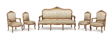 十九世紀路易十五風格雕花鎏金木製沙龍沙發一套