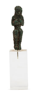 A SMALL GREEK SOLID CAST BRONZE FIGURE OF A KOUROS (YOUTH) , CIRCA 1ST MILLENIUM BC
