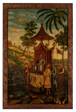 二十世紀東方風格的大型皮革畫屏風