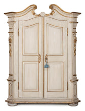 Load image into Gallery viewer, AN IMPRESSIVE ITALIAN WHITE AND GILT PAINTED CUPBOARD, PROBABLY TUSCAN 18TH CENTURY