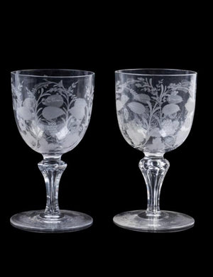 A Pair Of Etched Glass Goblets, English, 19th Century