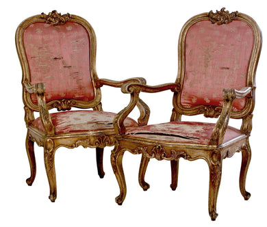 A PAIR OF VENETIAN ROCOCO GILTWOOD ARMCHAIRS MID 18TH CENTURY