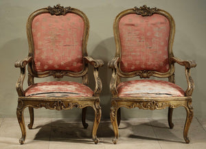 A PAIR OF VENETIAN ROCOCO GILTWOOD ARMCHAIRS MID 18TH CENTURY