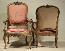 Load image into Gallery viewer, A PAIR OF VENETIAN ROCOCO GILTWOOD ARMCHAIRS MID 18TH CENTURY