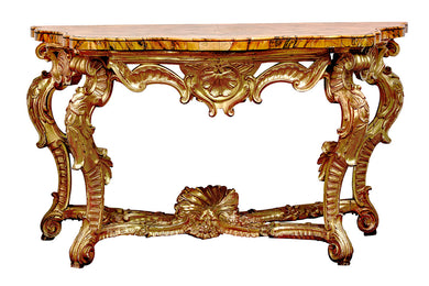 A ROMAN ROCOCO GILTWOOD CONSOLE TABLE MID 18TH CENTURY