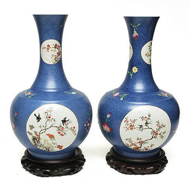 中國民國時期粉彩球形花瓶一對，居仁堂制款