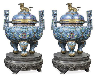 一對令人印象深刻的中國景泰藍香爐，十九世紀