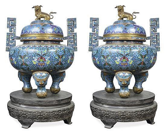 AN IMPRESSIVE PAIR OF CHINESE CLOISONNE CENSERS, 19TH CENTURY