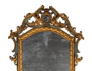 Late 18th-Early 19th Century Italian Gilt Painted Console Cabinet And Mirror