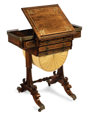 A Regency Ormolu Mounted Brass Inlaid Rosewood Metamorphic Work and Games Table, 19th Century